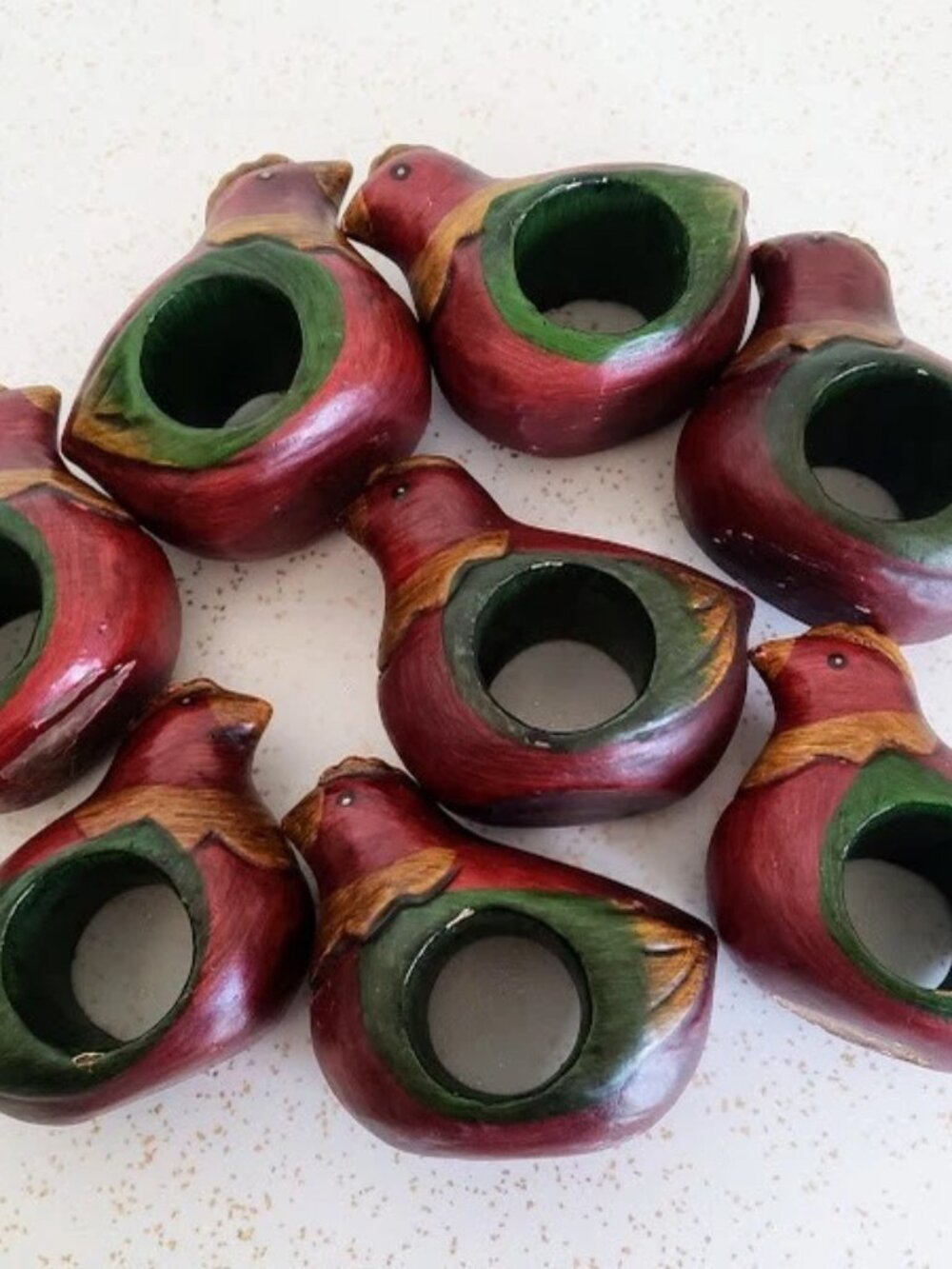 Vintage Wood Chicken Hen Rooster Napkin Holder Rings Decor Set of 8